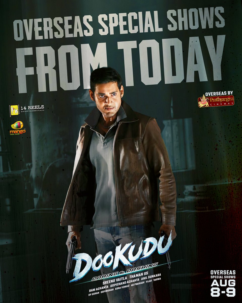 PrathyangiraUS's tweet photo. BABU Land Ayyadu....🦁
Inka Opposition Ki Band Eyy 😎🔥

#Dookudu4K OVERSEAS SPECIAL SHOWS From TODAY 💥💥

Overseas By @PrathyangiraUS, Special Shows On August 08-09 ❤️‍🔥

@urstrulyMahesh @Samanthaprabhu2 @SreenuVaitla @MusicThaman @14reelsofficial @14ReelsPlus @MangoMassMedia @Dookudu4KMovie