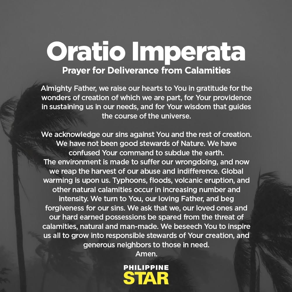 PhilippineStar's tweet photo. KEEP US SAFE, O LORD 🙏

Let us pause for a moment to pray the Oratio Imperata for the safety of the families affected by flooding due to heavy rainfall brought by enhanced southwest monsoon. https://t.co/2tinrafFT0