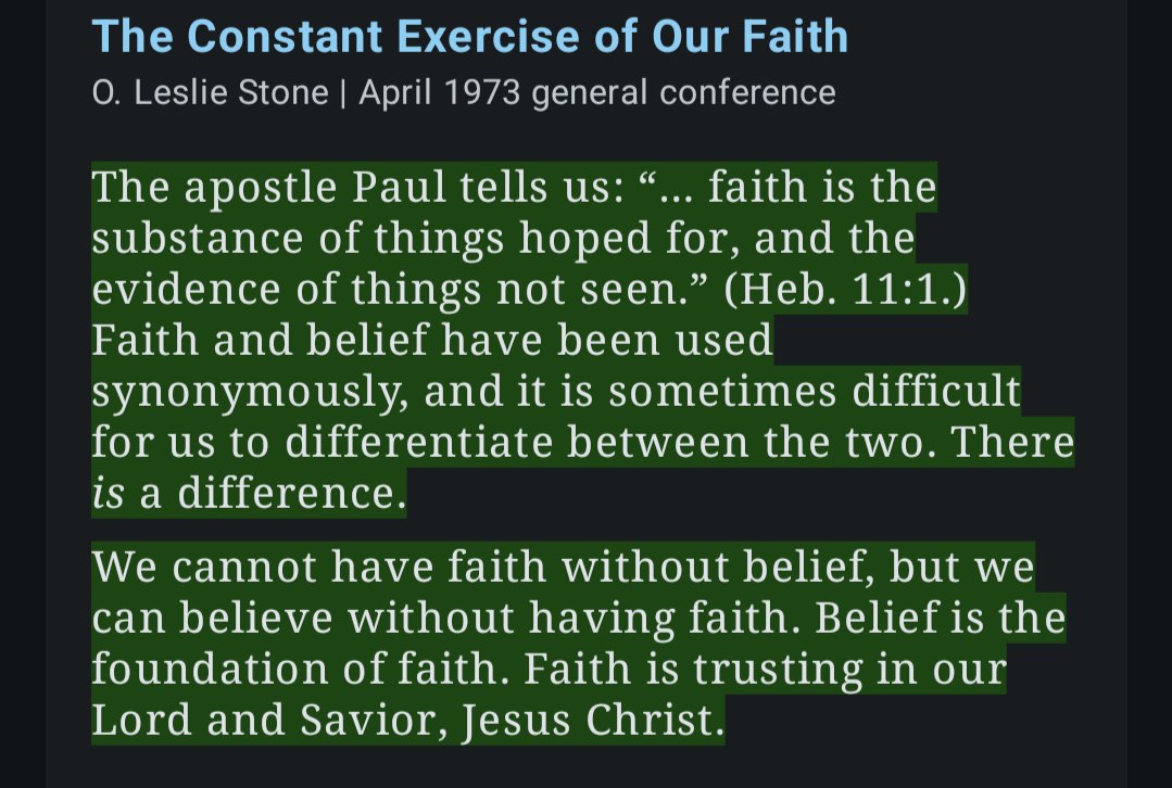 JohnnyH5000's tweet photo. This frames faith in God as belief He exists. But: "Faith...is more than belief" (Bible Dict.). From James 2, we understand that the devil has belief, but not faith. The scriptures specifically teach it's because he does not obey. It's a deficit of trust, not an excess of knowledge.  "All true faith must be based upon correct knowledge or it cannot produce the desired results." (Bible Dict)

"As most often used in the scriptures, faith is confidence and trust in Jesus Christ that lead a person to obey Him." (Guide to the Scriptures)