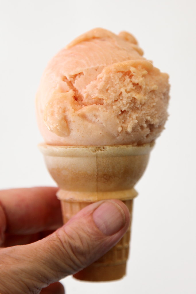 EIT's tweet photo. Nectarine sorbet — a generous single scoop, packed far down into my cake cone — a seasonal flavor at @JuliaJeansIceCream, Clinton St., Manhattan

H/T @MahiraRivers https://t.co/Ajc0jC4fx6