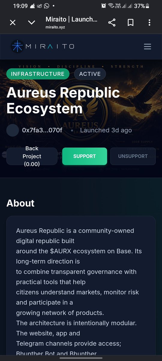 KazukiNoctis's tweet photo. One project growing fast on @miraito_launch is @AUREUSONBASE 🏛️

Clear vision. Clear milestones. Real execution, not just hype.

Go check out their project page and back them as they turn their roadmap into reality 👇 https://t.co/PR76ZJjZyb