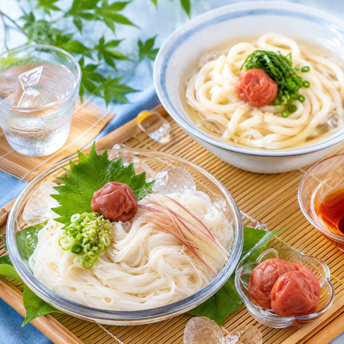 zentsukeren's tweet photo. そうめんや冷やしうどんなど、冷たい麺が増える夏☀️

そんな時は、梅干しを添えるのもおすすめです。

梅干しの酸味が味のアクセントになり、いつもの冷たい麺もひと味違った楽しみ方に😊
細かく刻んで薬味と合わせたり、つゆに少し加えたりするのもいいですね。
#素麺 #うどん #梅干 #漬物 #全漬連 https://t.co/TROWAv1LDR
