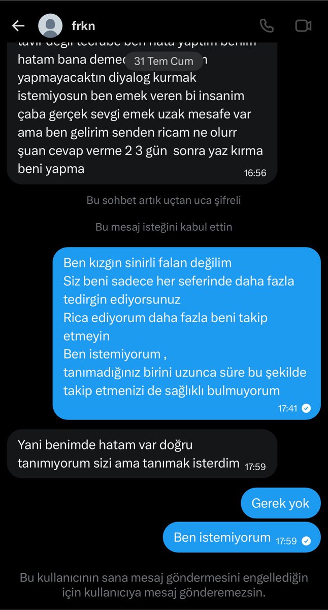 pastaciterapist's tweet photo. Bu kişiyi ne kadar engellesem de, yeni bi hesap açıp bi şekilde kendini gösteriyor. Aylardır. Bu çaba falan değil, istemediğimi ve rahatsız olduğumu belirtmeme rağmen devam ediyor. Benim bildiğim burda 7 tane hesap var. Kardeş bu normal mi sence psikopat mısın nesin bırak artık https://t.co/Z8KkTK3YRB