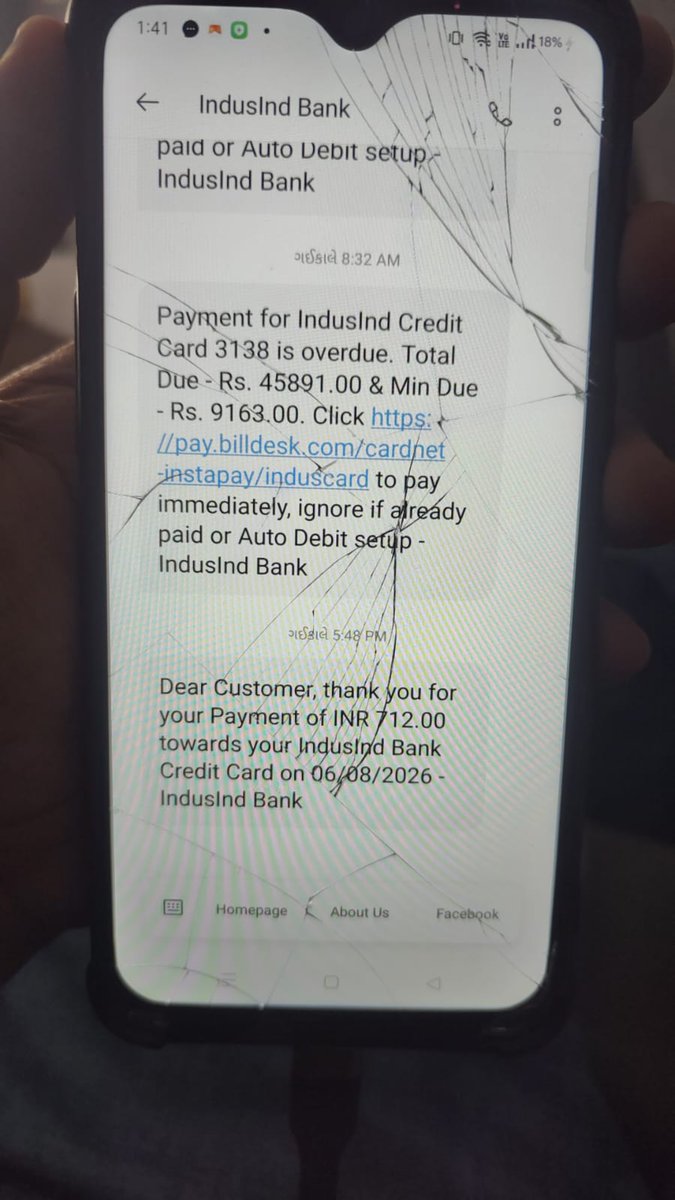 Chandan26432001's tweet photo. @MyIndusIndBank ₹712 was credited to my Credit Card ending 3138 on 06/08/2026, but I did NOT make or authorize this payment. Please investigate and share the payment source, mode &amp; UTR details. Confirm whether any agent/third party made it. Treat this as a formal complaint.@RBI https://t.co/Mx5AVDRao4