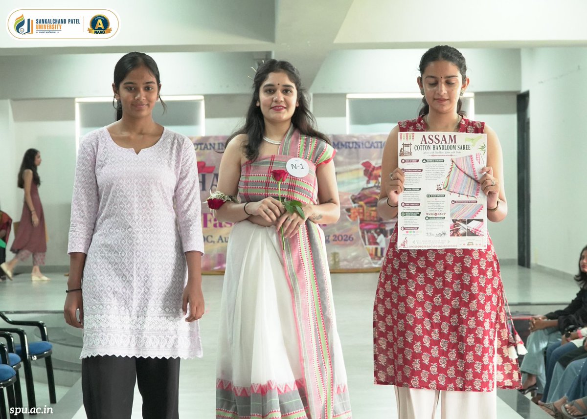 spuvsn's tweet photo. Nootan Institute of Design and Communication (NIDC), Sakalchand Patel University (SPU), Visnagar, hosted a vibrant Inter-College Handloom Saree Draping Competition to mark the 12th National Handloom Day and promote India's rich textile heritage among young designers.
#NIDC #SPU https://t.co/OU5GY3r9P7