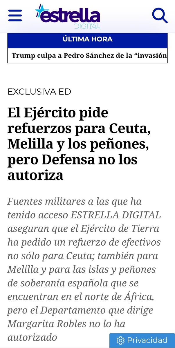 Tribunolibre's tweet photo. El ejército pide refuerzos para Ceuta y Melilla pero el Ministerio de Defensa no lo autoriza.

¿Cómo podemos tener un Gobierno tan cobarde y traidor?

El mayor enemigo de España no es Marruecos, el mayor enemigo que tenemos es la mitad del Parlamento Español. https://t.co/sHxywNP6KI