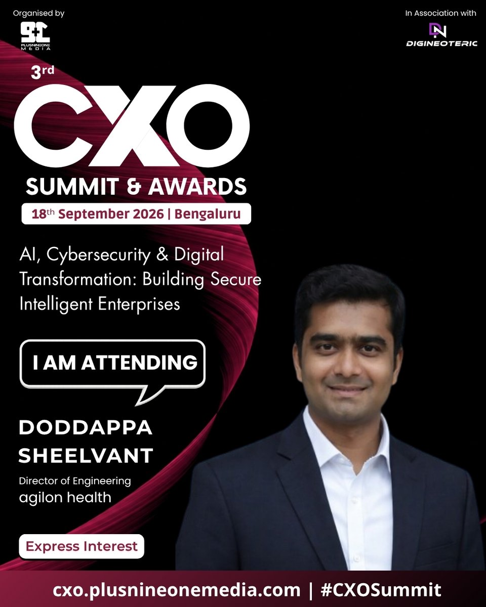 CXOSummitAwards's tweet photo. We are pleased to welcome Doddappa Sheelvant, Director of Engineering at agilon health , as a distinguished attendee at the 3rd CXO Summit &amp; Awards 2026.

📅 18th September 2026
📍 Bengaluru

Express Interest: https://t.co/NrC8zO6oKI

#CXOSummit2026 #CXOAwards #CXOSummitBengaluru https://t.co/Wa1AZ5SX7F