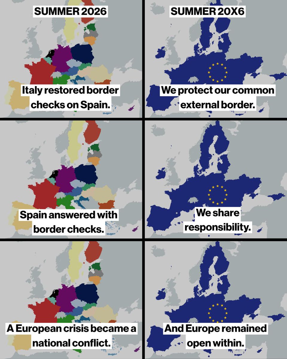 federalists's tweet photo. Schengen cannot survive indefinitely through national retaliation and temporary exceptions. Europe must be able to protect its common borders without turning Europeans against one another.

We do not need more borders within Europe. https://t.co/kFUe81DkpM