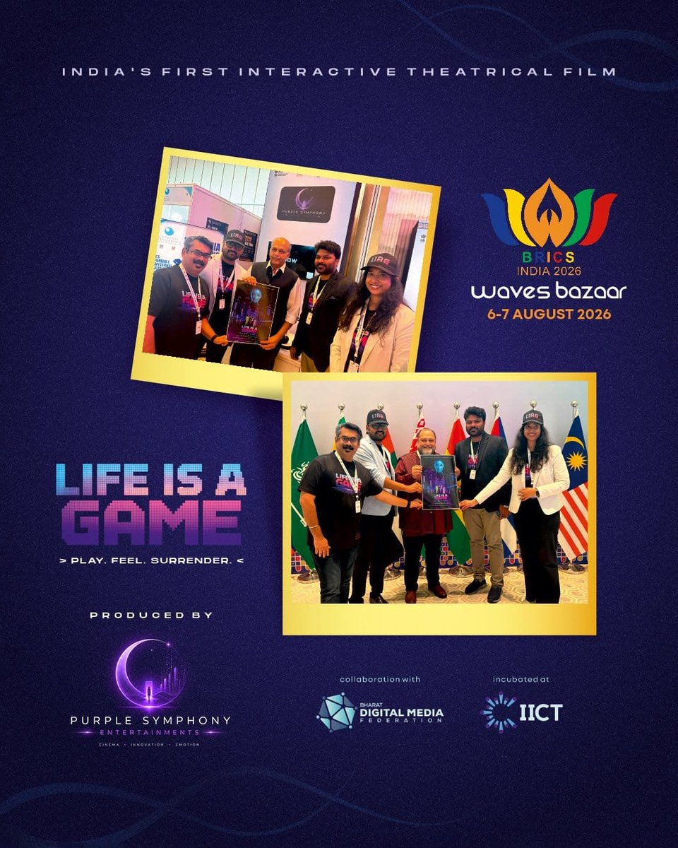 Telangana_BO's tweet photo. The future of movie-watching has arrived in India

India’s first interactive theatrical film #LifeIsAGame unveiled at #BRICSWAVESBazaar 2026 by @AshGowariker & IICT Founding Director Ashish Kulkarni.

Audience cinema ni choodatame kaadu... prathi turn-lo story climax varaku decide chestharu 🔥🎮

#InteractiveCinema #BharatDMF #FutureOfStorytelling #IndianCinema
Produced by: @Purplesymphony8
Created by: @ramvamsikrishna | Produced by: @MallikaU
In collaboration with: @BharatDMF @ViswaCM1 @VipinUnni
Incubated at: @TheIICT under WAVEX initiative, Ministry of I&B, Govt of India.