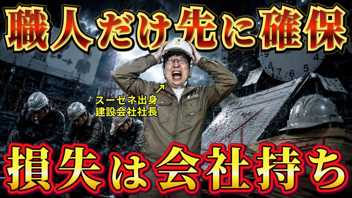 karube_sanei's tweet photo. 工事がまだ確定していなくても、
建設会社は先に職人を押さえます。

そのために他の仕事を断って予定を空ける。
 それなのに前日になって
「延期になりました」と言われても、
職人の日当や手配にかかったコストは消えません。

待機費が補填されるケースは少なく、
結局は手配した会社が負担することが多い。

しかも数か月後に工事が再開しても、
同じ職人を確保できるとは限らない。

そこからまた人を集め直して、
現場監督が工程を組み直すことになります。

現場の延期は、ただ予定がズレるだけじゃない。
 その裏で、誰かが必ず損失をかぶっています。