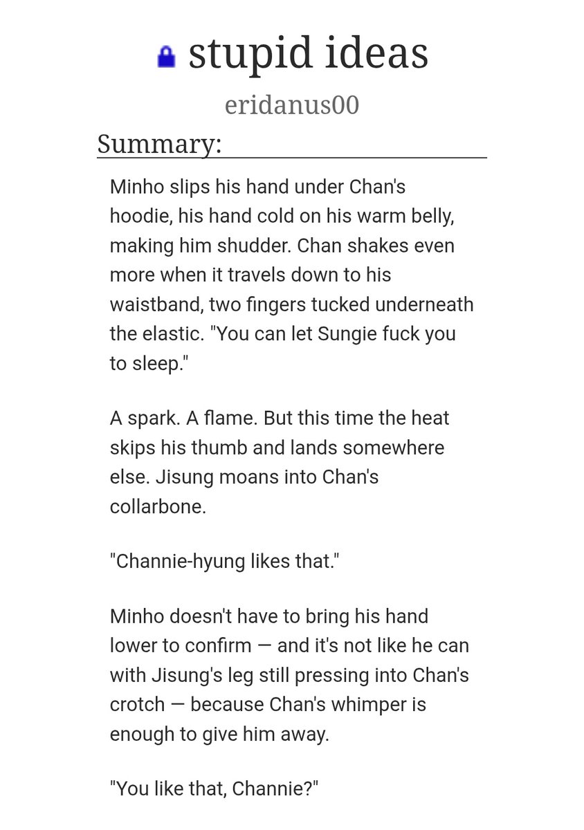 eri_orwhatever's tweet photo. stupid ideas - mnchnsng 🐺🐰🐿️🔞

🗼 chn can't sleep in the dark. jsng and mnh helps him with that, aka the fic where chn gets eiffel-towered 
🗼 first time bottoming , light degradation and feminization , spit roasting 
🗼 rated e, 8.2k words, completed
🗼 link and tags 👇🏻 https://t.co/SsOkYFww7i