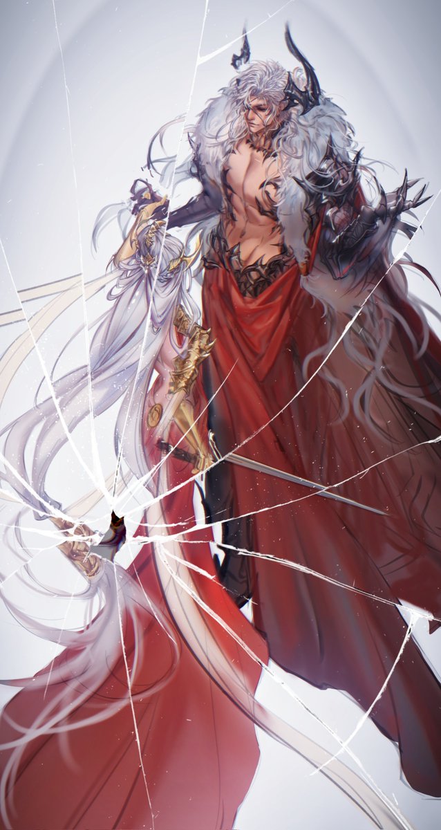 Corvunox's tweet photo. 《破镜》
建设奥丁彻的时候脑补了弗丽嘉狸，感觉是狸的话就会变成女武神类型的而不是后勤……扛着剑就上了，并且奥丁的王座除了他自己只有弗丽嘉坐就很好品，太秦彻了
#Sylus #LoveandDeepspace #fanart #sylusloveanddeepspace #秦彻 https://t.co/1Q78saBRya