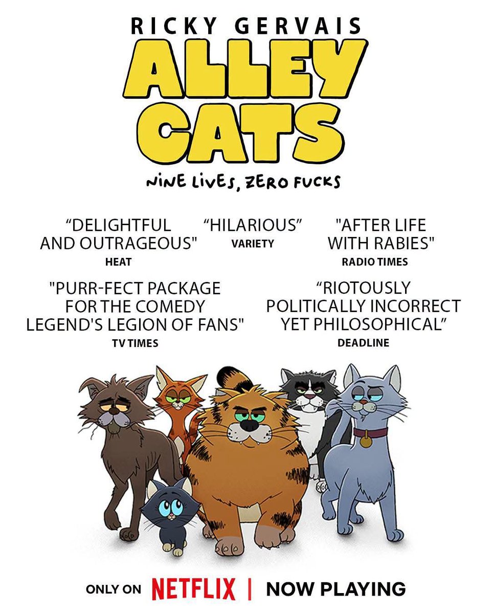 tcdesignsx's tweet photo. I fucking hate cats, but this is another level of funny 😂😂
If this offends you, seriously… grow up, snowflake. It’s a fucking cartoon cat 😂🐱 @rickygervais

#Netflix #AlleyCats #NineLivesZeroFucks https://t.co/md5tuKcSgt