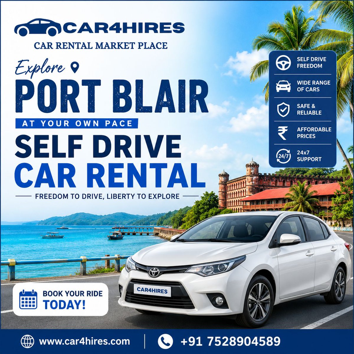 car4hires's tweet photo. Self Drive Car Rental in Port Blair 🌴
📍 Port Blair, Andaman & Nicobar Islands
🌴 Your journey. Your way!
📞 Book your ride today: +91 7528904589
🌐 https://t.co/s8nKw4aRvo
#SelfDriveCarRental #PortBlair #PortBlairCarRental #Andaman #AndamanNicobar #CarRental #SelfDrive https://t.co/fYITUhHLo9