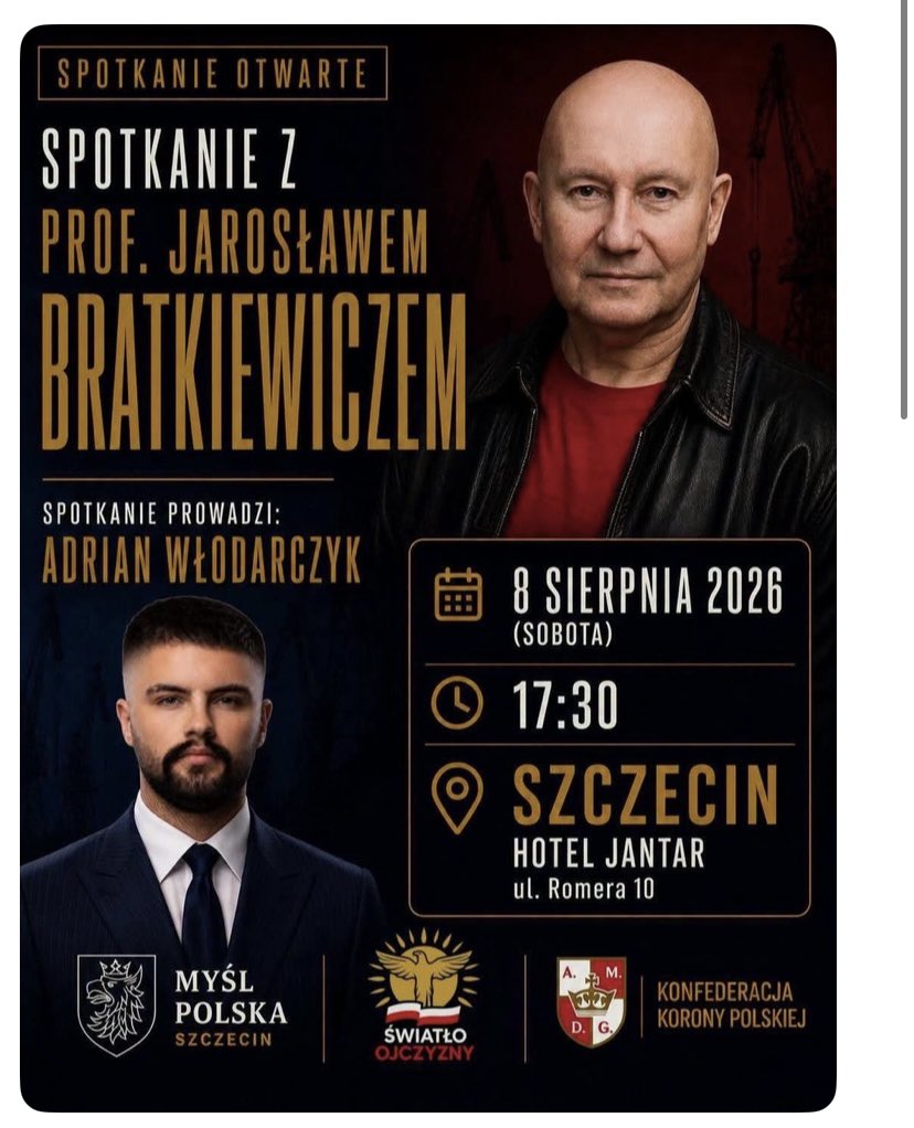 StZaryn's tweet photo. Kolejne osoby włączające się w budowanie partii Grzegorza Brauna potwierdzają wcześniejsze ostrzeżenia - Braun konsoliduje wokół siebie prorosyjskie środowiska oraz osoby i buduje niemal oficjalnie prorosyjskie stronnictwo w polskiej polityce.

Udział takich osób jak oskarżony o szpiegostwo na rzecz Rosji i Chin Mateusz Piskorski, Kamraci czy odpowiedzialny za reset z Rosją z czasów PO-PSL pan Bratkiewicz w kampanii partii Brauna wskazuje na systemowe i celowe budowanie formacji prorosyjskiej.

Wejście tych ludzi do Sejmu da im możliwość wpływu na polskie państwo, co otworzy RP na poważne zagrożenia i brak sterowności w najbardziej krytycznym obszarze zarządzania bezpieczeństwem Polski.

Państwo w żaden sposób nie reaguje na rosnące zagrożenia.

@NawrockiKn @donaldtusk @OficjalnyJK @krzysztofbosak @CzarnekP @MorawieckiM @KosiniakKamysz @BartoszGrodecki @TomaszSiemoniak