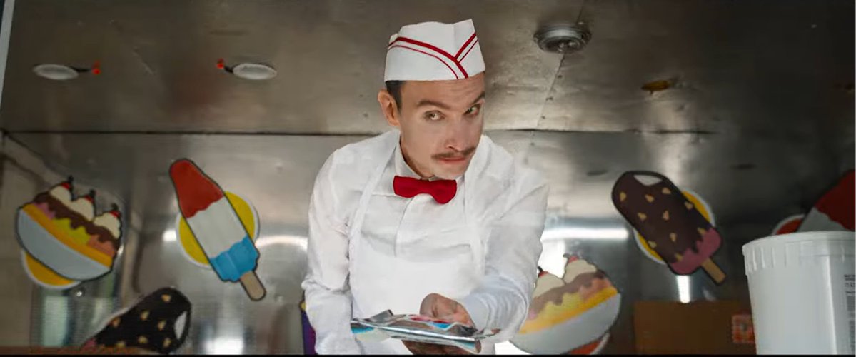 GalloRespecter's tweet photo. "Ice Cream Man" Verified Purchase Review

A rare new horror movie with passion project energy, Ice Cream Man feels like a naughty gift from Eli Roth to his middle school self who would have loved to sneak into the theater screening it. The Gen Alpha characters sling F bombs aplenty, flout authority, and creatively brutalize teachers, parents, and other adults in the New England town of Bayleen Bay. I didn’t grow up with Goosebumps, but I imagine this captures the appeal of those stories in a more transgressive, boundary-pushing package. If I was an edgy 13-year-old, perhaps it would be an instant favorite.

Despite being one of the most violent movies I’ve seen in a theater, Ice Cream Man maintains a playful levity almost throughout that gives seasoned horror fans permission to laugh at the myriad kills as carnivalesque cartoon entertainment. As others have noted, the movie stands as a correction to Weapons and its pop-arthouse pretensions, reminding hype merchants that horror can be fun and efficiently paced and not lit like a modern survival horror video game.

I don’t think Roth’s story competes with Brian Taylor’s Mom and Dad as a generational warfare parable, or with his own Knock Knock and Hostel: Part 2 as satires; some idiosyncrasies of the ice cream mind virus are hard to parse, such as the paralytic effect on teenagers (punishment for marijuana indulgence or skipping school?), and the classroom settings lack specificity that would sharpen the critiques of education and/or indoctrination. Some jokes from the kids (“It’s top of the line, basically an iPhone”) crackle with Roth’s attunement to online neuroses, but at the same time they draw attention to how main character Jared’s racially diverse friends don’t have quite as much dimension.

I’m loath to comment on the very stupid moral panic that’s engulfed Ice Cream Man, as even hearing about it skewed my viewing experience. Instead of receiving the images without prejudice and looking for meaning in them, I spent the whole movie playing VFX “Where’s Waldo?” in a way no moviegoer would have prior to approximately 2025. The hissy fit from mindless “cinephiles” who haven’t seen the movie over Roth’s limited use of new technology (which, when I *think* I did pick up on it, just made a gag reference to The Birds even funnier) evinces a grave collapse in art appreciation that’s coincided with Letterboxd and YouTube criticism. Their egos inflated by likes and comments, movie consumers who’ve never made a short film now think it’s incumbent on them to subjectively measure effort in filmmaking, and assume that the worth of a director’s vision is directly tied to how much he struggled or paid to achieve it. No serious critic would apply this rubric to literature, art, or music, or cry foul about editing or color correction software, but incurious people who delight in flexing their Certified Fresh taste now feel empowered to defame and damn truly independent* movies that for some reason make them uncomfortable.

“It really is evil that SLOP is taking screens away from capital-M movies like Spider-man 9, The Odyssey, and A24.” If you think this, you are a slave.

* At the cinema I went to, arriving a bit late, the preshow appeared unique to the movie, strictly teasing upcoming The Horror Section projects. It didn’t run for the typical 20-25 minutes either, so I recommend showing up at the marquee time.