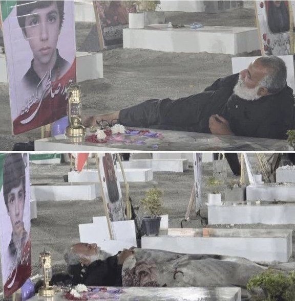 iranscreenshot's tweet photo. The father of a child killed by the U.S. in the Minab school attack is still sleeping beside his child's grave, 150 days later. https://t.co/YSlcgNLOfQ