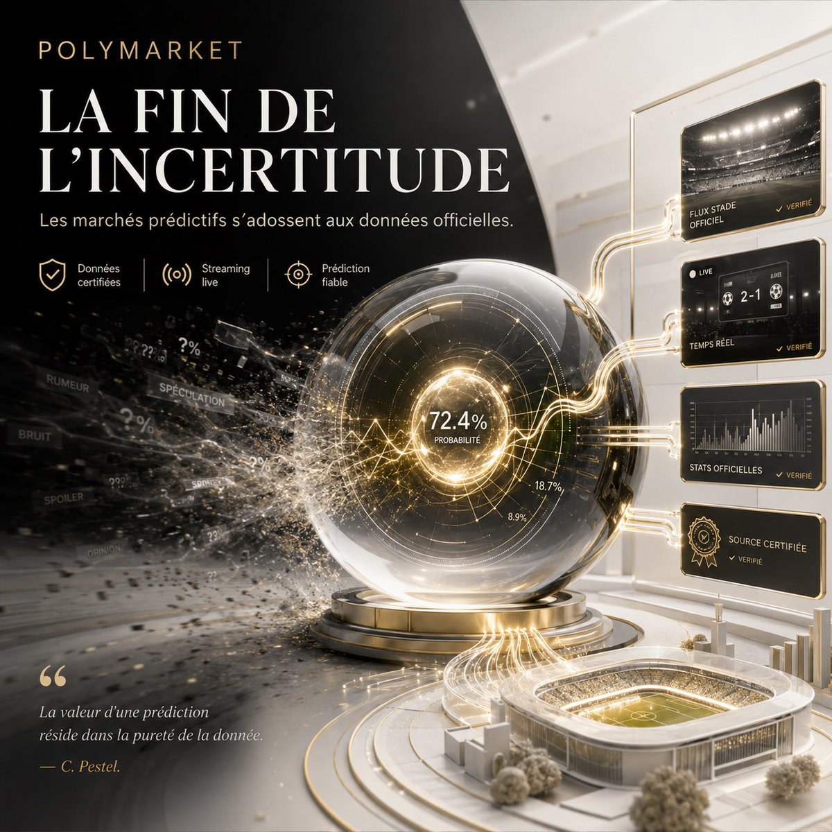 KingLandfr's tweet photo. 🔮 La fin de l'incertitude : quand les marchés prédictifs deviennent officiels

#KingLand #IA #AnnuaireIA #Polymarket #Data #SportTech #Web3 #PredictiveMarkets #Fintech

La donnée officielle peut-elle transformer la spéculation en un outil de prévision de haute précision pour nos industries ?

✨ Explorer Polymarket : https://t.co/LzwKZQARs8

Parce qu’avec l’institutionnalisation des marchés prédictifs, comprendre l’intégration des flux de données officielles vaut mieux que subir l’imprécision des analyses empiriques. @Polymarket s’associe à Genius Sports pour injecter des données certifiées et du streaming en direct au sein de sa plateforme américaine régulée.

Cette convergence pourrait forcer les plateformes de prédiction à aligner leurs modèles sur la rigueur des flux sportifs professionnels. Cette mutation rendrait le trading prédictif plus fiable tout en imposant une transparence accrue aux acteurs du secteur.

🔍 Insight stratégique : L'accès aux données officielles valide la légitimité opérationnelle des marchés de prédiction face aux régulateurs.

🤖 Insight technologique : L'intégration du streaming live permet une exécution plus fluide des ordres basés sur des événements en temps réel.

📈 Insight business : Le partenariat avec Genius Sports transforme le pari spéculatif en un produit financier structuré et vérifiable.

💡 Insight créatif : Le couplage entre diffusion audiovisuelle et données dynamiques crée une nouvelle expérience d'engagement pour les utilisateurs.

🛡️ Insight risque : La dépendance aux flux tiers impose des défis majeurs en matière de latence et de souveraineté des données.

🚀 Insight opportunité : Cette architecture pourrait servir de standard pour la prédiction de nombreux autres secteurs industriels complexes.

▫️ Fiche Tool : https://t.co/8PdtbmfT2r

❝ La valeur d'une prédiction ne réside plus dans l'intuition du marché, mais dans la pureté de la donnée qui l'alimente. ❞
— C. Pestel

Pour aller plus loin dans l’analyse :

▫️ Dernière Fiche Impact : https://t.co/VwMrsMlHk8

J’observe que l'accès privilégié à la donnée "source" modifie profondément la nature même du consensus de marché. Je m'inquiète toutefois de la vitesse à laquelle cette structuration pourrait effacer la diversité des sources d'analyse alternative. En prenant du recul, je perçois surtout une transition vers des plateformes où la vérité est vérifiable plutôt que simplement votée. J'ai la conviction que cette ère du "trading prouvable" redéfinira durablement notre rapport aux probabilités numériques.

Selon vous, la certification par des acteurs officiels est-elle la condition sine qua non pour que les marchés prédictifs s'imposent dans le monde des affaires ?