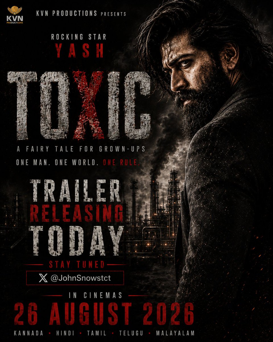 JohnSnowstct's tweet photo. The wait is almost over. 🔥
#ToxicTrailer drops today, and expectations are sky-high!
Are you ready to witness Rocking Star Yash in action? ⚡🎬
#Toxic #Yash� #TrailerDay #YashBoss https://t.co/PVwoh8Ncwy