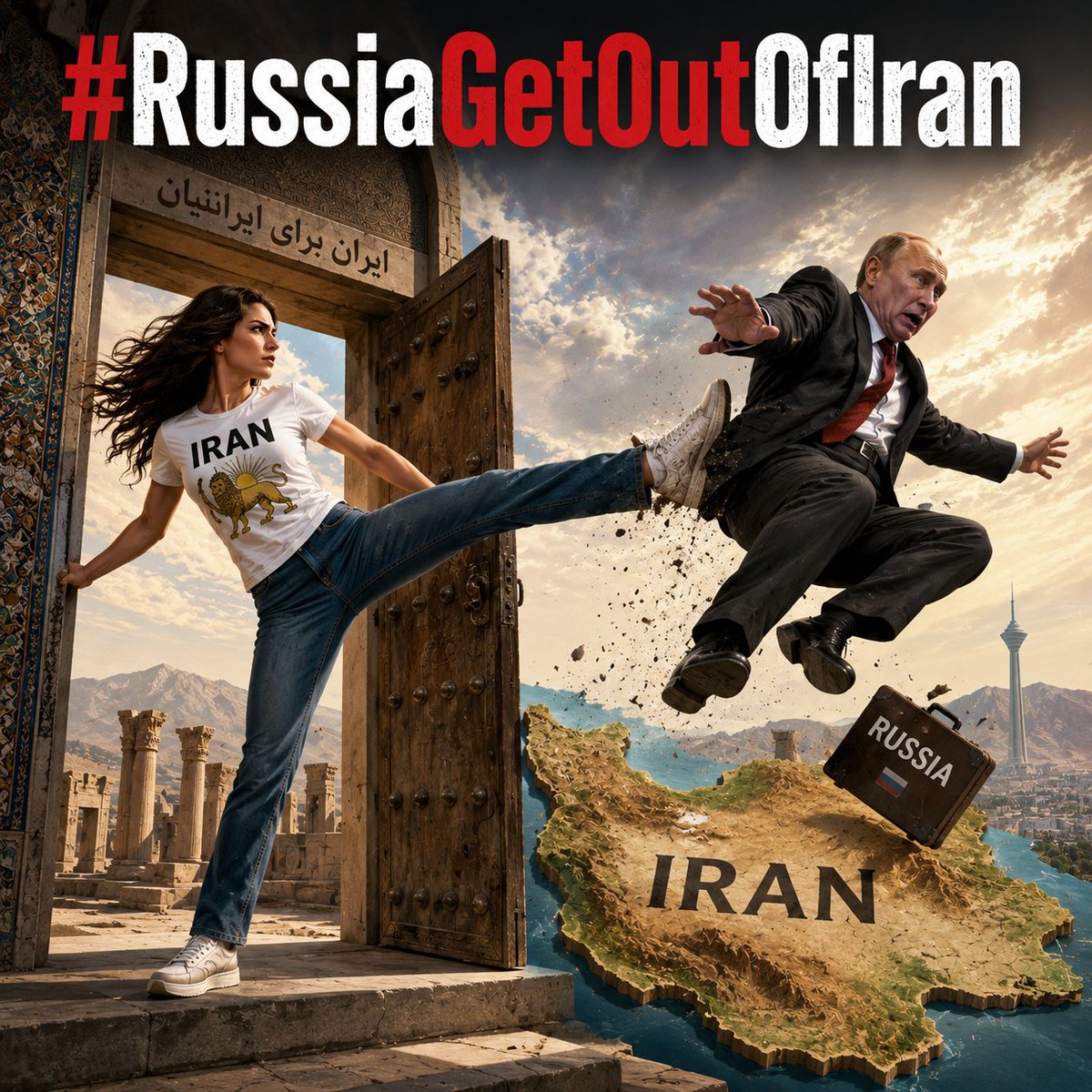 RevolutionsMage's tweet photo. Get the fuck out of Iran Putin, you filthy parasite! 
#RussiaGetOutOfIran https://t.co/s47Mzk8Vyh