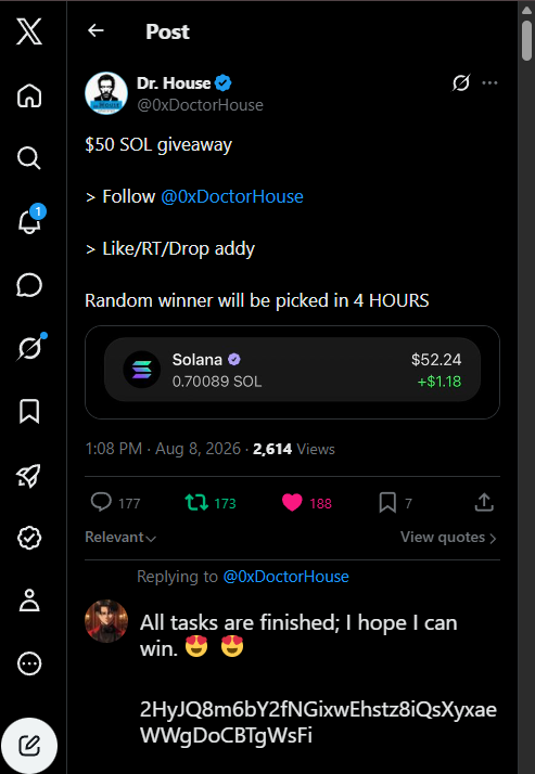Official_XBT's tweet photo. @0xDoctorHouse All tasks are finished; I hope I can win.😍😍

2HyJQ8m6bY2fNGixwEhstz8iQsXyxaeWWgDoCBTgWsFi https://t.co/pQQQCOe0nU
