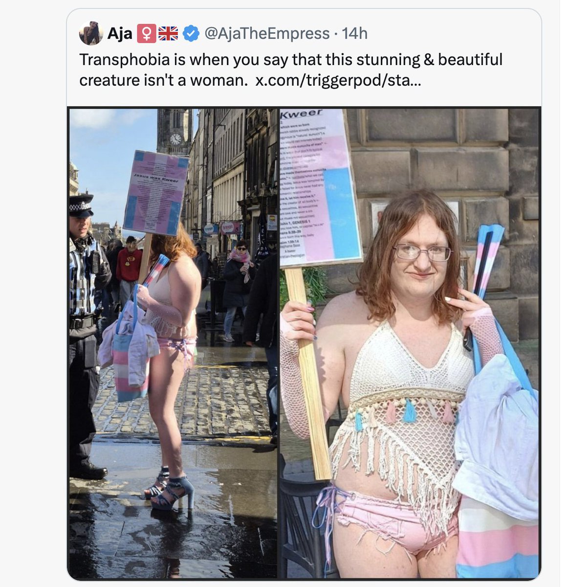 Mark1957's tweet photo. This is 'trans', I'm afraid

A seriously deluded man in women's knickers pretending he's female - not male https://t.co/SR1soR5kCq