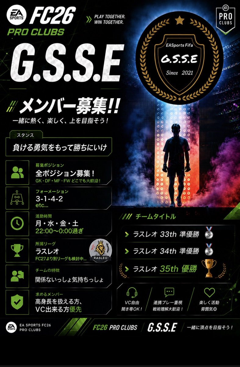 GSSEJI's tweet photo. 本日8/8 22:00〜体験募集します🙂

来作はラスレオリーグだけでなく、他リーグにも参戦を計画しています！

本日はSH/CM/CDM/CBから一名のみ募集です！
少しでも興味がある方はぜひぜひ🙏 https://t.co/IqXPftBY6a