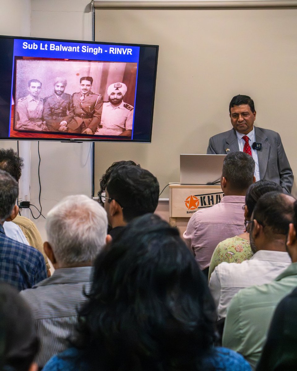KhakiLab's tweet photo. At the KHAKI Talk #LastWarOfIndependence yesterday at Khaki Lab, Fort, naval historian Cmde (Dr) @srikantkesnur (Retd) spoke on the Naval Uprising of 1946 that took place in Mumbai, just a stone throw’s away from the venue. The talk was a prelude to the celebrations of our 80th Independence Day celebrations next weekend.

Cmde Kesnur shared stories, anecdotes, quotes, photographs and character sketches of the heroes of this uprising and made the talk not only informative but also immensely engaging to the assembled audience.

Want more insights into Mumbai’s history? Join us for our next talk by author Akshay Chavan on Sun, 6 Sep. Watch this space for further announcements.

#NavalUprising1946 #RoyalIndianNavy #NavalHistory #MilitaryHistory #HistoryTalk #KhakiLab #MilitaryHeritage