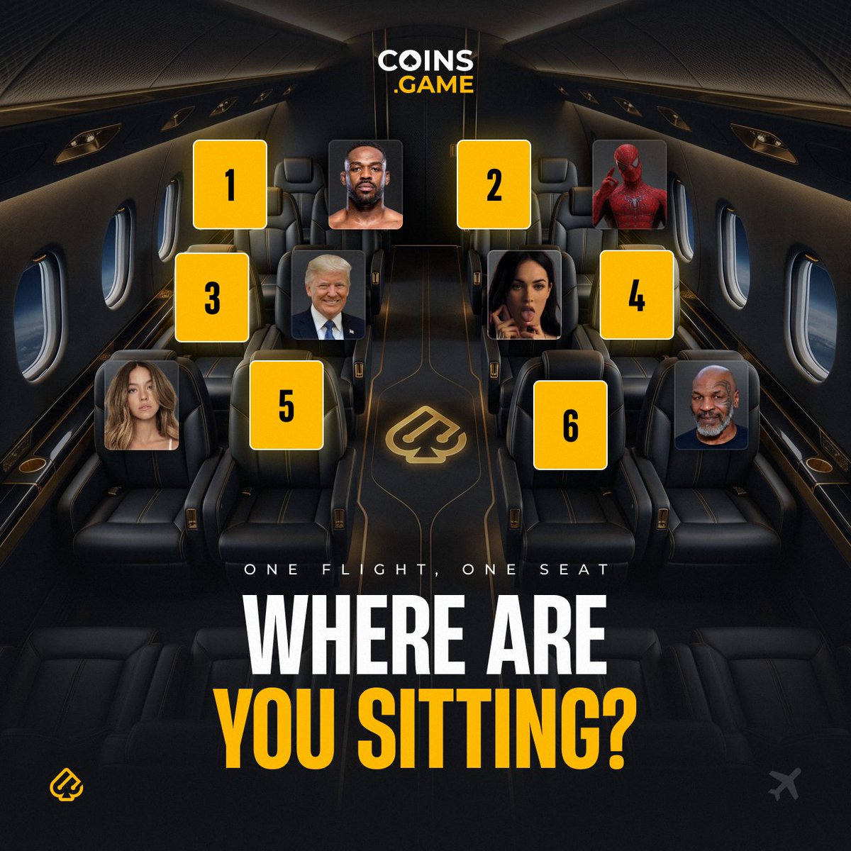 CoinsGame's tweet photo. 10 hours in the air. One seat. No switching. ✈️

Which number are you taking—and who are you sitting next to?

Drop your pick and defend it 👇 https://t.co/BELbV28BXJ