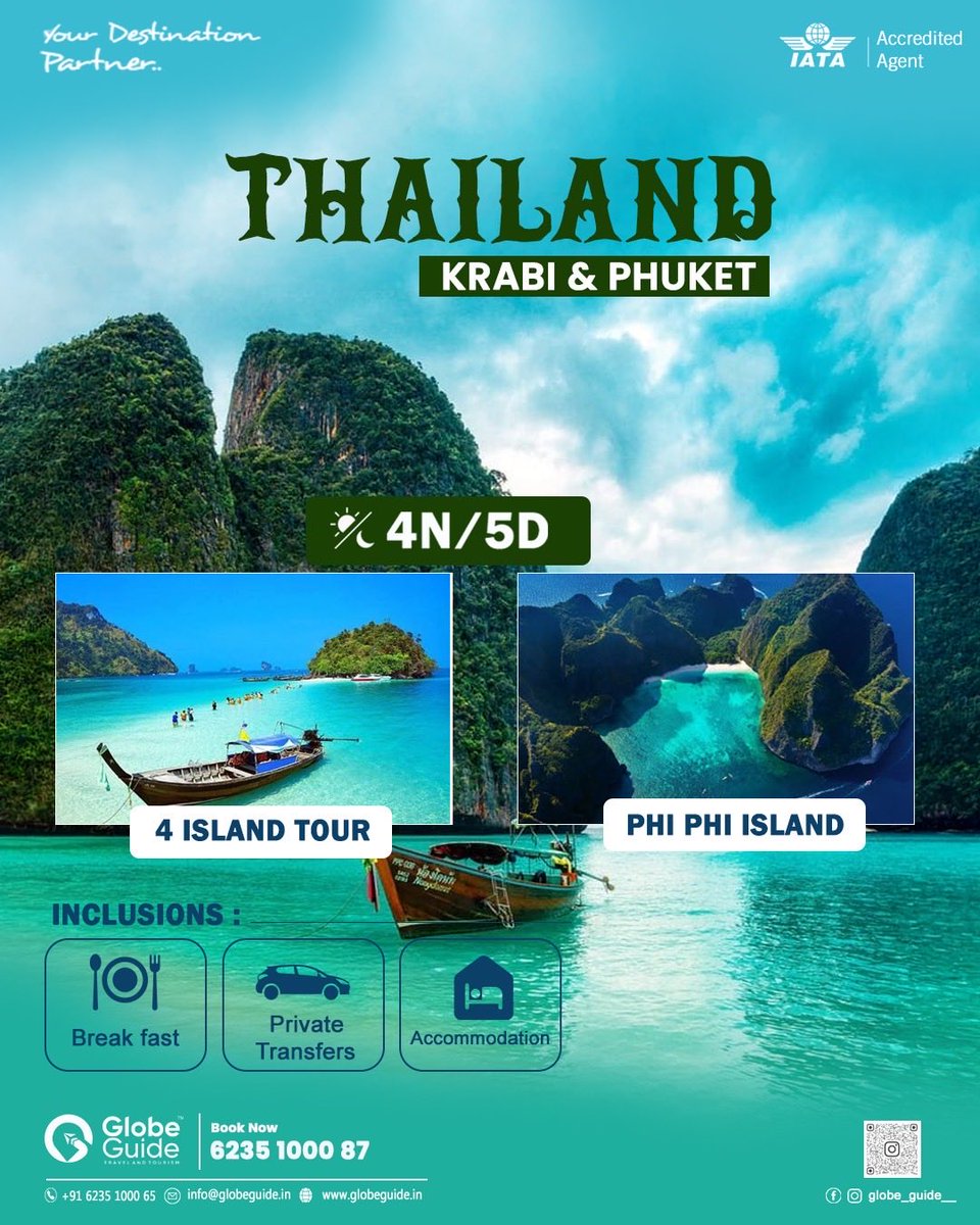 GuideGlobe33959's tweet photo. 🇹🇭🌴 Thailand is calling! 🌊✨

Escape to the tropical paradise of Krabi &amp; Phuket with our 4N/5D package! 🏝️

🏖️ 4 Island Tour | 💙 Phi Phi Island | 🏨 Stay | 🚗 Private Transfers | 🍽️ Breakfast

Your dream island getaway starts here! ✈️

📲 Book Now: 6235 1000 87 https://t.co/yvDbYILHKU