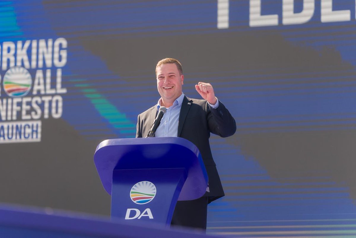 Our_DA's tweet photo. 💙 The DA has a plan to get South Africa working for all. Together with you, let's decide what comes next!

DA Federal Leader, Geordin Hill-Lewis, is on stage now to sharing the party's plan for towns and cities that work for all. 

Its time to get South Africa working. Join us online and find out how.

📺Watch on Youtube and Facebook. https://t.co/DgzDk6e5xD

#DAManifesto2026