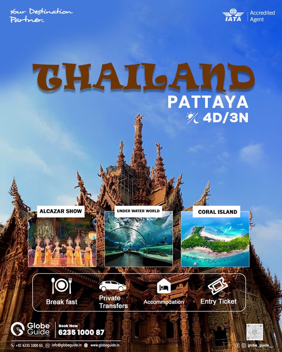 GuideGlobe33959's tweet photo. 🇹🇭✨ Pattaya is calling! ✈️🌴

Experience the best of Thailand with our 4D/3N Pattaya Package! 🏝️

🎭 Alcazar Show | 🐠 Underwater World | 🏖️ Coral Island
🏨 Stay | 🚗 Private Transfers | 🍽️ Breakfast | 🎟️ Entry Tickets

📲 Book Now: 6235 1000 87 https://t.co/0F0Meh19jv