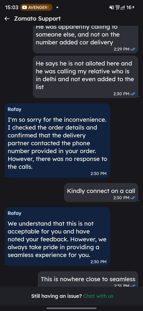 joshipran's tweet photo. @zomato Recently your service has been sh*tty to say the least. Ordered a biryani, didn't receive any call from delivery parter, but he marked it delivered.
Tried reaching customer care, no use. No one was even ready to talk on call and ended the chat without resolving the issue https://t.co/w28KTYAVKa