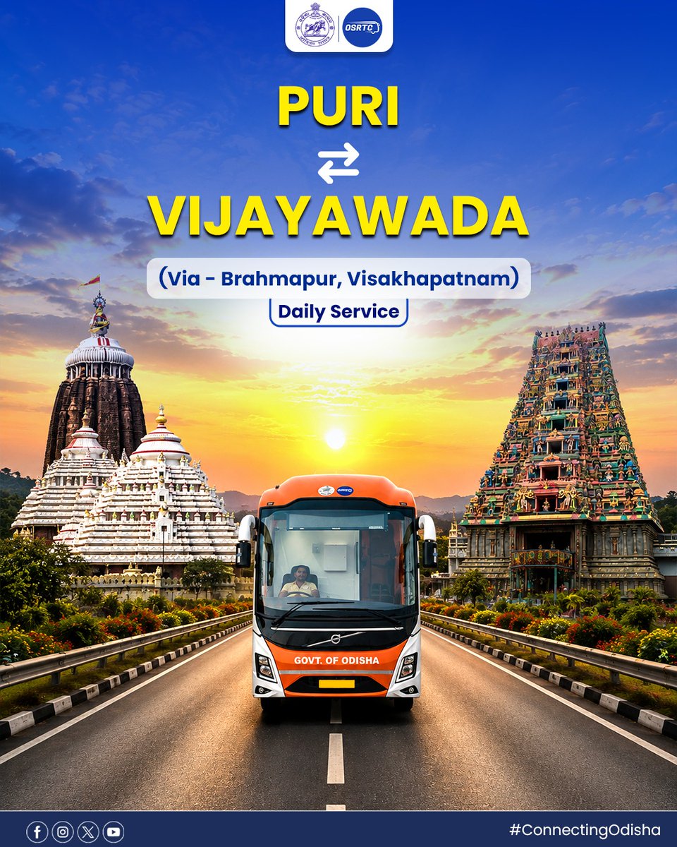 OSRTC_Odisha's tweet photo. Plan Your Journey with Ease!
Travel seamlessly between Puri and Vijayawada via Brahmapur, with convenient boarding points and a well-planned schedule for a safe and comfortable interstate journey.
Check the complete timetable and book your trip with OSRTC today. https://t.co/HfoDWJ4l9Y