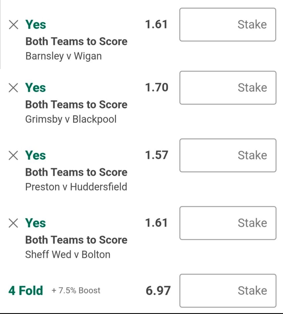 BetBlaze2's tweet photo. Todays Selections ⚽️ 

Double @ 2.23
Double @ 2.55
Treble @ 3.99
Acca @ 6.97

Starting at 3pm....... https://t.co/wWN1t11wY6