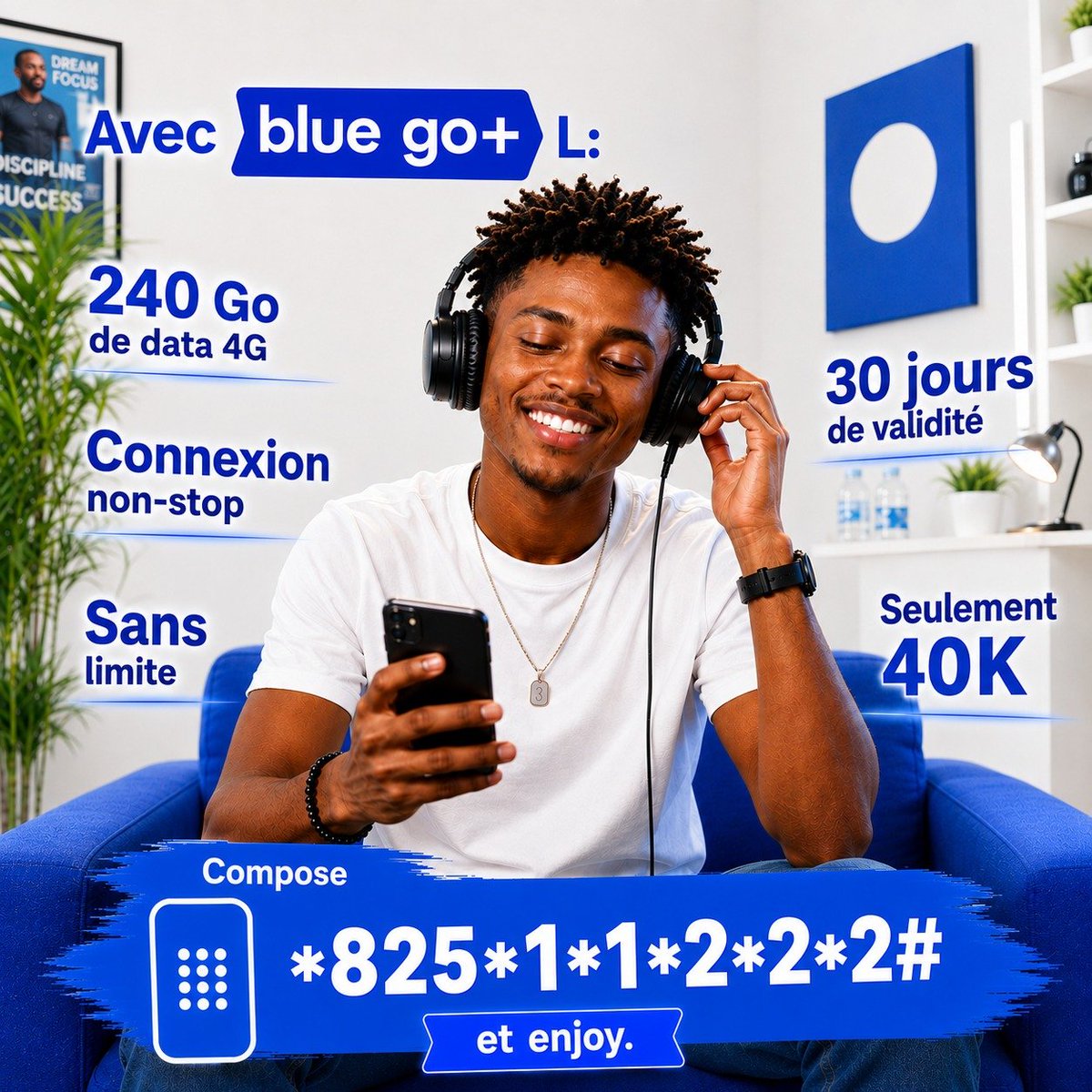 blue_by_camtel's tweet photo. Avec blue go+ L :
📶 240 Go de data 4G
🔥 Connexion non-stop
🚫 Sans limite
⏳ 30 jours de validité
💰 Seulement 40K
📲 Compose *825*1*1*2*2*2# et enjoy.
Avec blue
👉 la data s’adapte à ton rythme.
#UnPointCestblue
……
1/2 https://t.co/79aNxDUdpi
