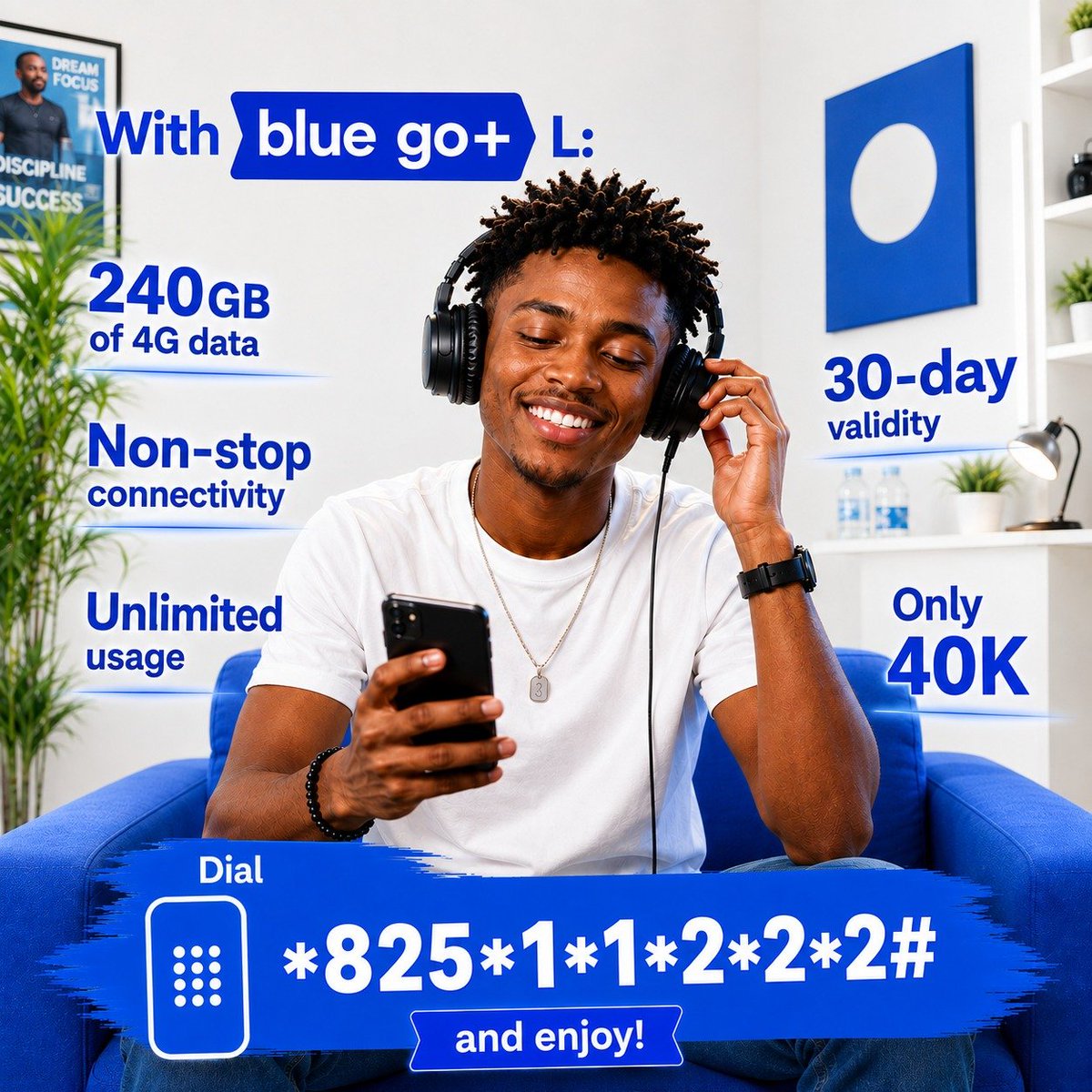 blue_by_camtel's tweet photo. With blue go+ L:
📶 240GB of 4G data
🔥 Non-stop connectivity
🚫 Unlimited usage
⏳ 30-day validity
💰 For 40K only
📲 Dial *825*1*1*2*2*2# and enjoy!
With blue
👉 Data plans adapt to your lifestyle.
#UnPointCestblue
2/2 https://t.co/0Yyt5xQUh4