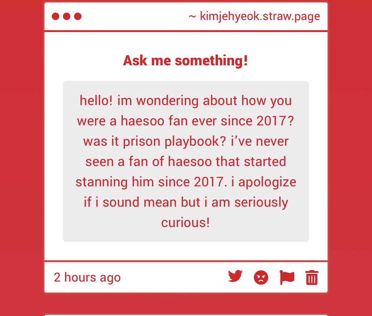 dettaeju's tweet photo. "hello! im wondering about how you were a haesoo fan ever since 2017? was it prison playbook? i've never seen a fan of haesoo that started stanning him since 2017. i apologize if i sound mean but i am seriously curious!" -> yes it was prison playbook 🖤 https://t.co/dWG0gW7MId https://t.co/HTv1Nb99kv