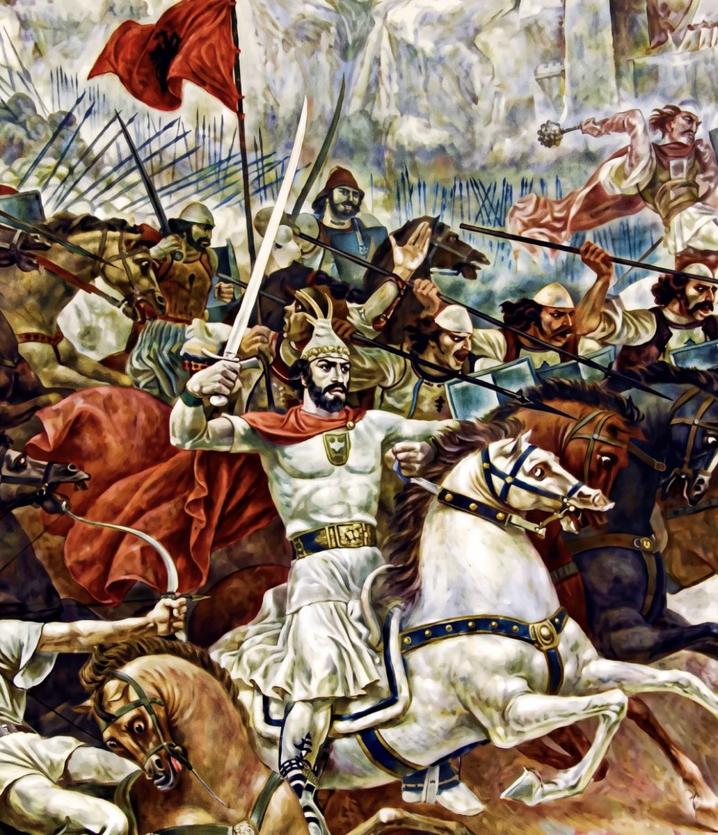 sacredchad_ig's tweet photo. Skanderbeg was taken by the Ottomans as a boy, forced to convert to Islam, and trained to serve the sultan.

In 1443 he abandoned their army mid-battle, rode home to his ancestral fortress, and returned to the Christian faith he was baptised in.

He held the mountains against the empire for 25 years and died undefeated. The Pope called him Athleta Christi. Champion of Christ.
⚔️✝️