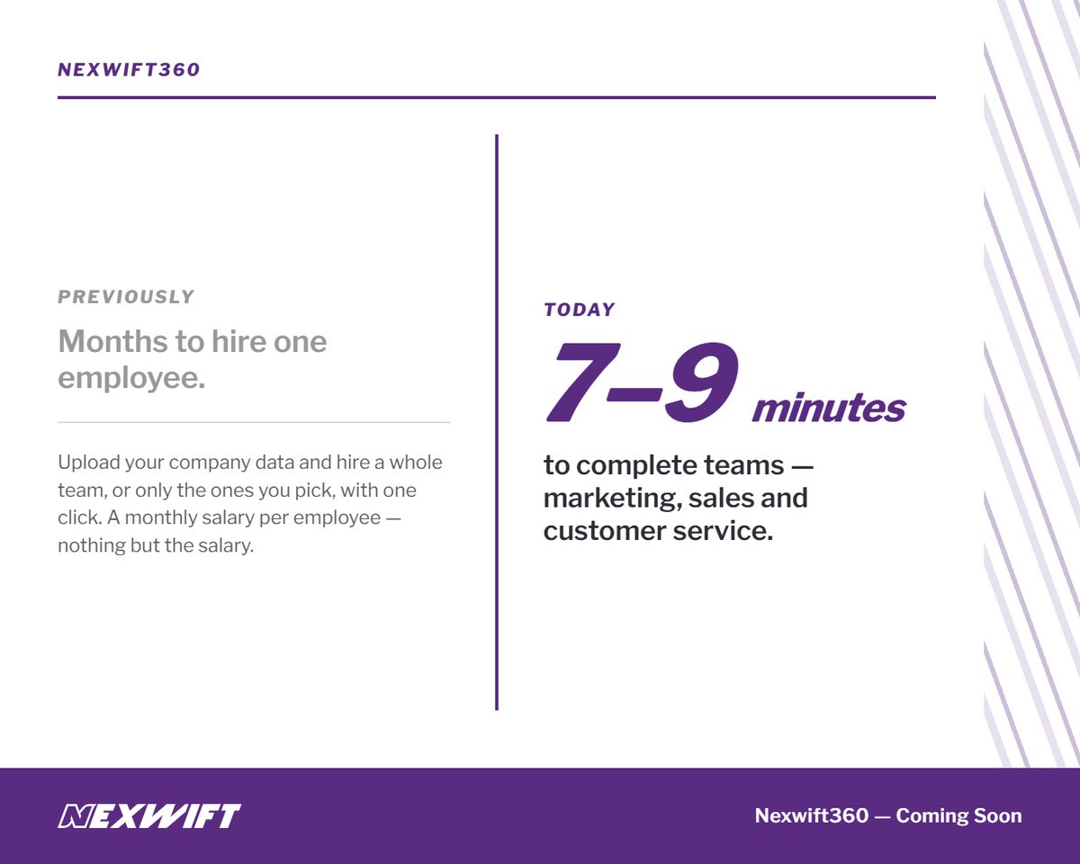 Nexwift's tweet photo. #Hiring one employee took us months. Today: 7–9 minutes — full #teams.
Upload your data, activate a team in one click. Salary only.

#توظيف موظف أخذ منّا شهوراً. اليوم: ٧–٩ دقائق، وفرق كاملة.
ارفع بياناتك، وفعّل فريقك بضغطة. راتب شهري فقط.
Nexwift360 — قريباً
#AIAgents #AI #MENA https://t.co/kEgL6GPLAx