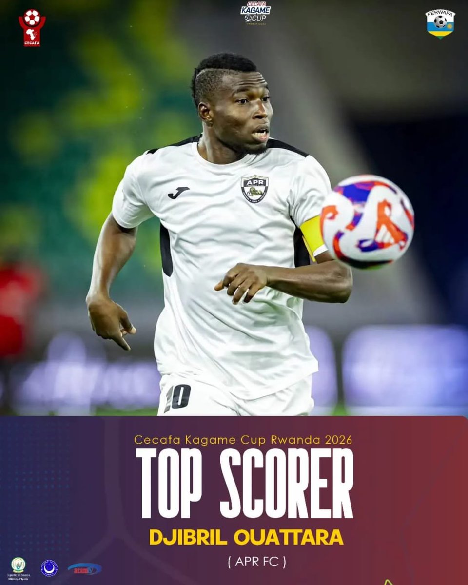 aprfcofficial's tweet photo. Djibril Ouattara is  TOP SCORER of the CECAFA Kagame Cup Rwanda 2026! ⚽️👑

👏🏾🦁 CONGRATULATIONS, CAPTAIN! 🦁👏🏾

A well-deserved recognition of your hard work, dedication, and goals! Keep leading the Lions! 🔥💪🏾

#APRFC #CLUBGIANT https://t.co/CSvzPgp3K9