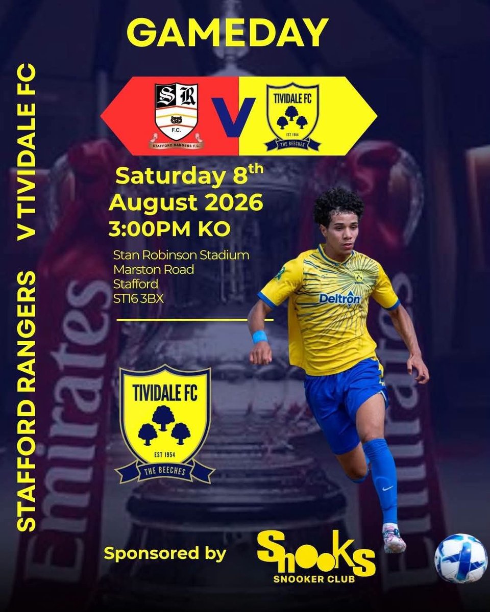 TiviYouth's tweet photo. THE FA CUP JOURNEY STARTS.

Today sees Tividale FC on the road as they head to Stafford Rangers in the FA Cup Preliminary Round.
If you can, get across to Stafford, get behind the lads and make some noise 

Stan Robinson Stadium, Stafford 
#FACup #NewEraBrightFuture #JustPlay https://t.co/vjGlcaagHU