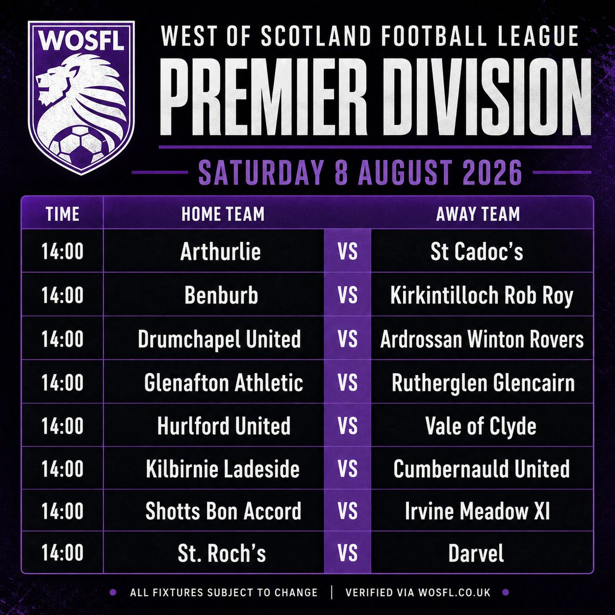 OfficialWoSFL's tweet photo. MATCHDAY 4

Another full Saturday of West of Scotland Football League action is here, with matches across all five divisions.

Every point matters as the early league tables begin to take shape.

Keep an eye on our channels throughout the day for updates, results and the latest standings.

#WoSFL #WestOfScotlandFootballLeague #Matchday4