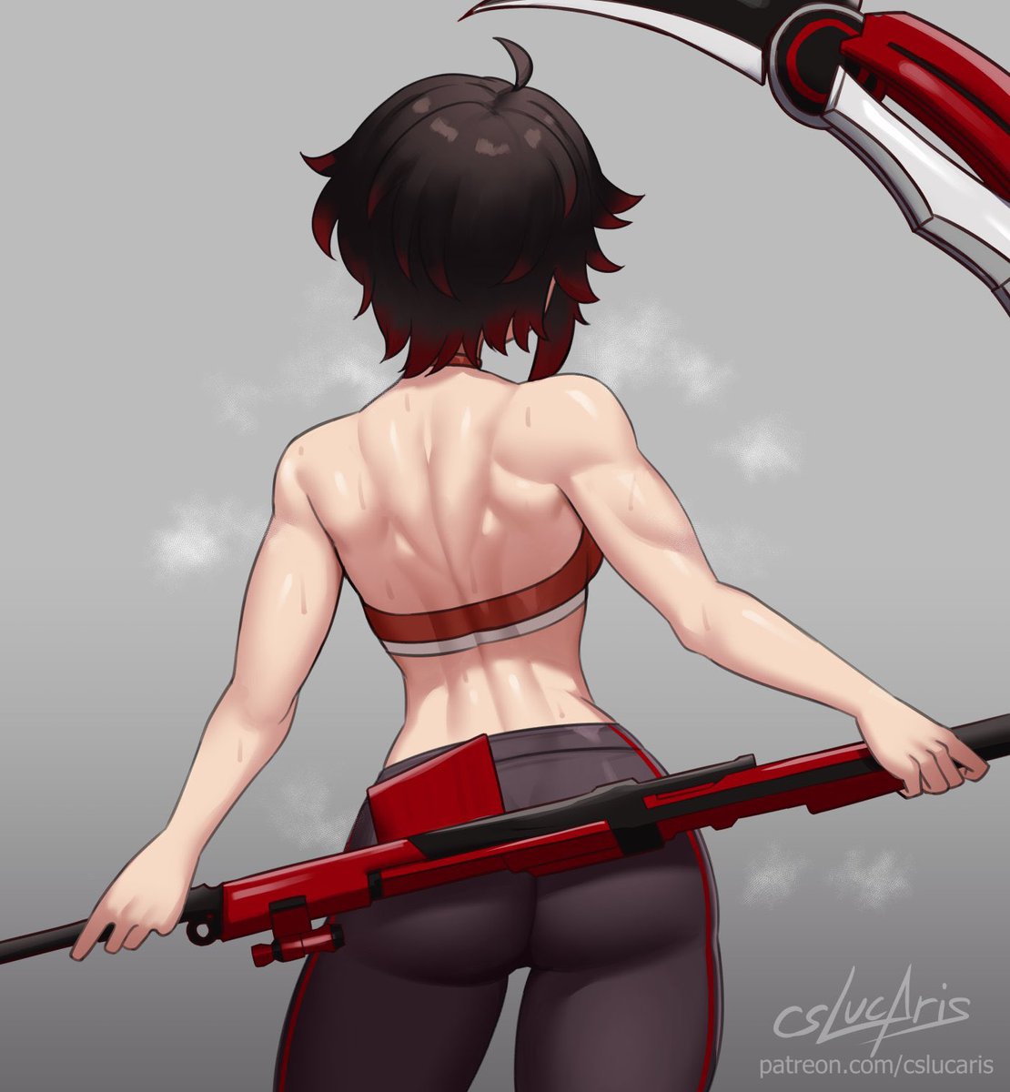 SpreadMyPetals's tweet photo. Ruby’s panting a little in the gym.
She does need to work out with Crescent Rose from time to time so she can keep up her speed while carrying her.

It may be exhausting, but she’s having a terrific time! https://t.co/xZybx4dJln