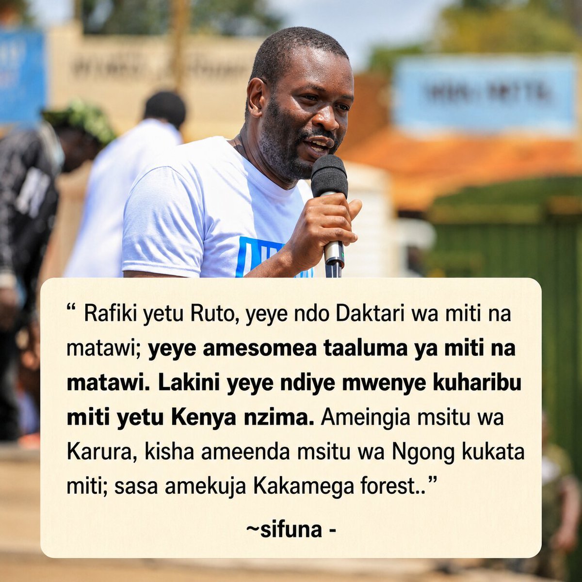 sholard_mancity's tweet photo. Sifuna just served Ruto his own medicine!

William Ruto has finally met his match, a man who returns every attack in equal measure. 

The “professional of trees” is being exposed for what he’s really doing to our forests.

Respect. 👏 https://t.co/R7c8T2HKI2
