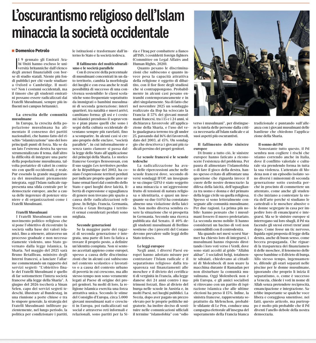 annapaolaconcia's tweet photo. Gran bell’articolo di @dpetrolo oggi su @ilriformista. Fa un quadro di quello che sta accadendo tra #islam #fratellimussulmani e #occidente, affrontando tutti i punti cruciali. https://t.co/lKPlpxY3a9