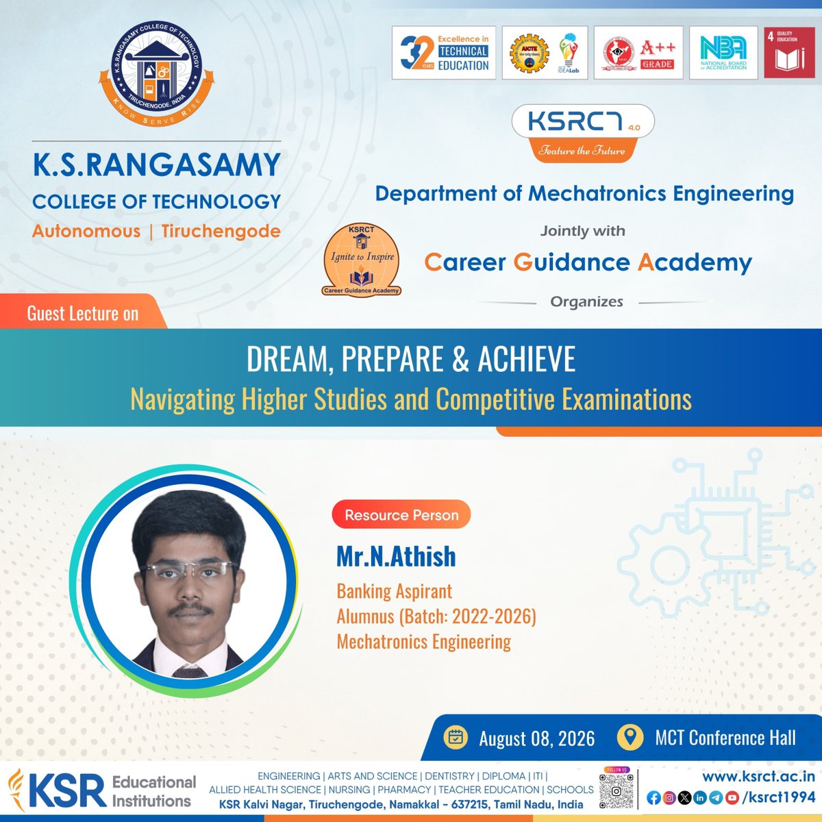 ksrct1994's tweet photo. Guest Lecture !
“Dream, Prepare & Achieve – Navigating Higher Studies and Competitive Examinations”
#KSRCT1994 #KSRangasamyCollegeOfTechnology #MechatronicsEngineering #CareerGuidance #CareerGuidanceAcademy #HigherStudies #CompetitiveExaminations https://t.co/7GBvod1CSt