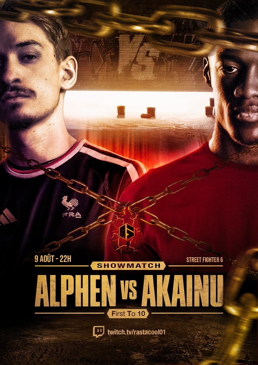 RASTACOOL0's tweet photo. ⚔️ @Alphenito🆚@Akainuuuuu ⚔️
Demain soir, ils vont régler ça sur Street Fighter 6.

Le premier à décrocher 10 victoires remportera le showmatch.  🔥

📅 9 août à 22h
🏆 First To 10
Alors, vous misez sur qui ? 👀
#StreetFighter6 #SF6 #FGC #Cammy #Guile https://t.co/0US4qtwAuc