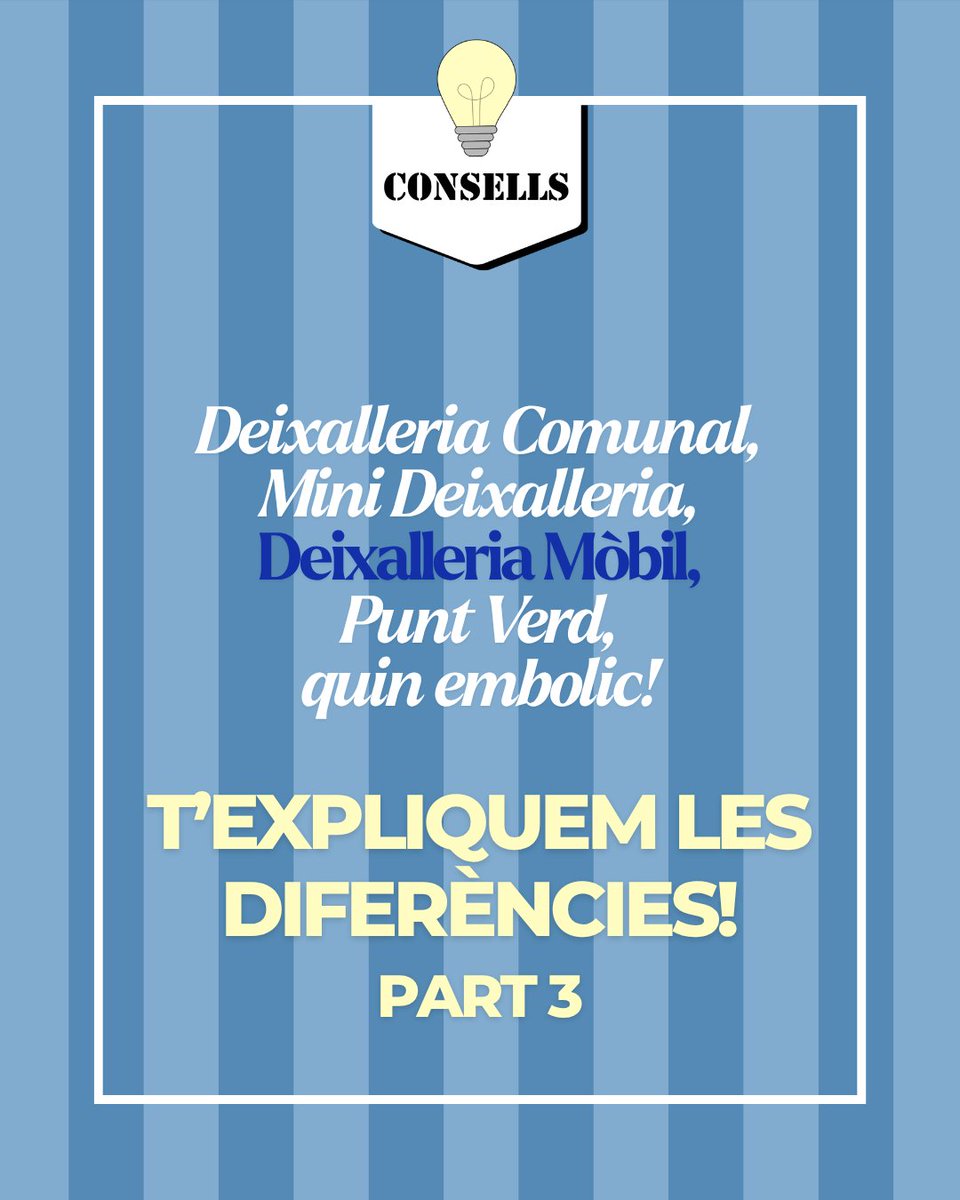 ReciclemBe's tweet photo. ♻️ Deixalleria, mini deixalleria, punt verd... també et fas un embolic? 😵‍💫

La deixalleria mòbil: un remolc que recorre la parròquia on hi pots portar olis, piles, petits electrodomèstics, bombetes, i més...

📱 Descarrega't l’app ReciclemBé!

#reciclembe #andorra #deixalleries https://t.co/0oHkFKdGnh