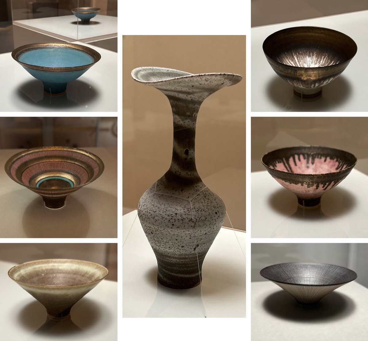capriciousyk's tweet photo. 大好きな庭園美術館での『ルーシー・リー展〜東西をつなぐ優美のうつわ』鑑賞
スッキリした美しいフォルム、私の好きなマンガン釉、潔い線文、鎬文、溶岩釉は梅花皮のよう
バーナード・リーチ、ハンス・コパーの作品も複数
戦時下にボタンを作陶した深い意味
器好きには、たまらない展覧会でした💖 https://t.co/aQaLTsPP2D